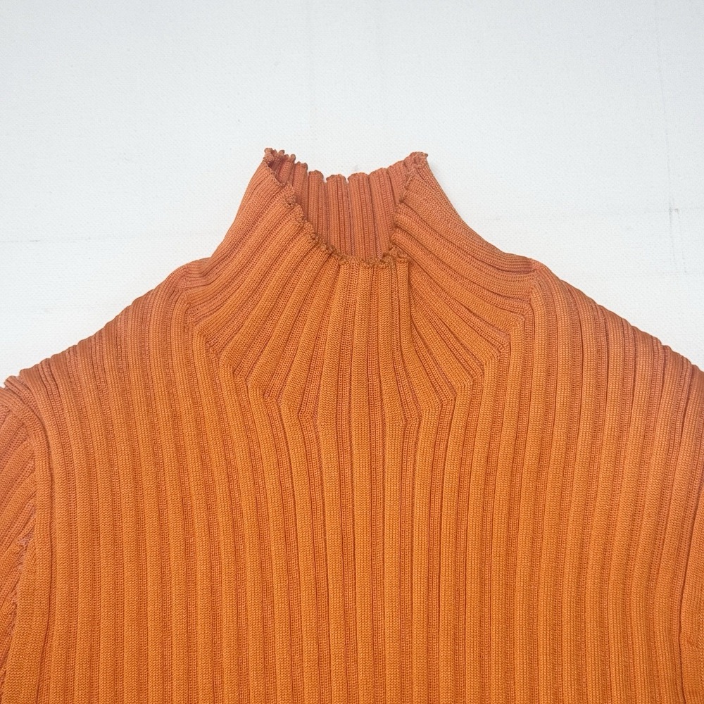 Acne Studios Ribbed Cotton Blend Turtleneck Sweater Knit Medium Orange Bodycon - Picture 6 of 10